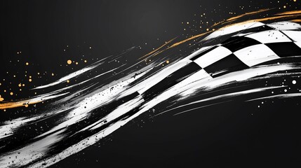 Poster - Abstract checkered flag design with dynamic brushstrokes and gold accents.