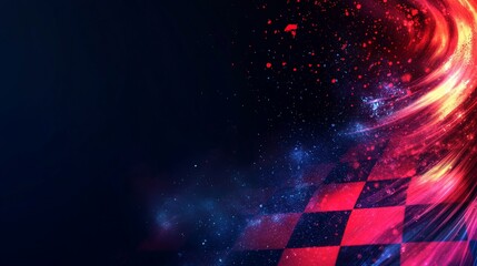 Poster - Abstract racing checkered flag background with vibrant colors and dynamic light effects.