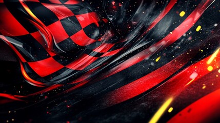 Aufkleber - Abstract checkered flag design with vibrant red and black colors, dynamic and energetic movement.