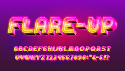 Aufkleber - Flare-up alphabet font. Colorful neon 3d letters and numbers. Stock vector typeface for your design.