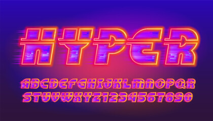 Aufkleber - Hyper alphabet font. Futuristic neon letters and numbers. Stock vector typeface for your design.