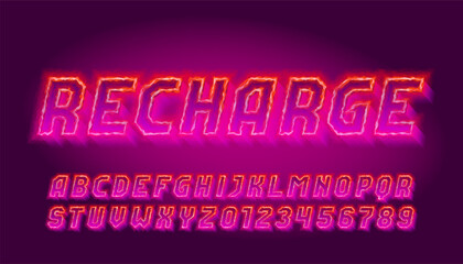 Aufkleber - Recharge alphabet font. Distorted neon light letters and numbers. Stock vector typeface for your design.