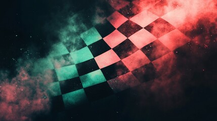 Poster - Checkered flag waving in smoke and light.