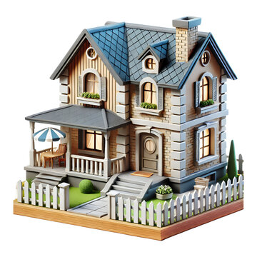 Cartoonish 3D House Isolated on Transparent Background