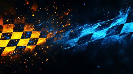 Poster - Checkered flag with fire and ice effects.