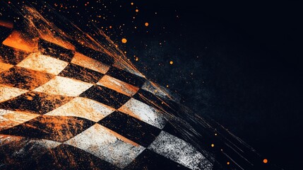 Poster - Checkered flag waving with fiery texture.