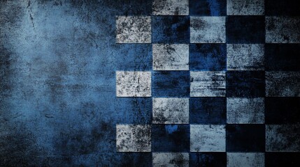 Poster - Grunge chessboard pattern on a textured dark blue background.