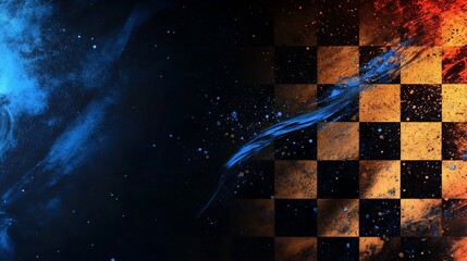 Poster - Checkered flag with smoke and fire effect.