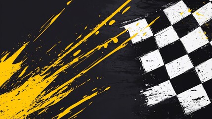 Poster - Checkered flag with paint splatters on dark background. (1)