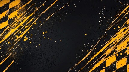 Aufkleber - Abstract black and yellow graphic design with diagonal lines and splashes.