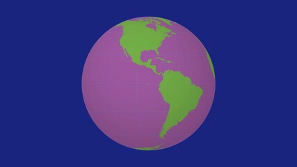 Poster - Rotating planet. Normal sphere view. Fast speed planet rotation. Solid color style. World map with graticule lines on Blue background. Charming animation.