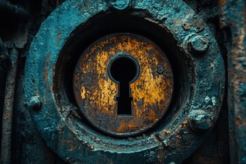 Rusty keyhole reveals the charm of vintage locks in an abandoned setting