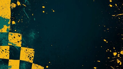 Poster - Checkered flag with grunge texture, dark background, abstract design.