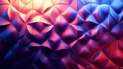 Poster - Vibrant Prismatic Geometric Patterns in Captivating Gradient Colors   Abstract Digital Background with Triangular Polygonal and Faceted Shapes in Glowing Pink Purple and Blue Hues