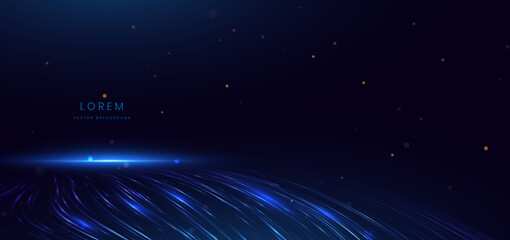 Fototapete - Abstract scene elegant gold light ray on Hi speed motion moving concept on dark blue background.