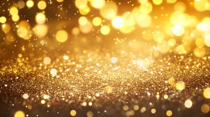 Poster - Mesmerizing golden glitter and sparkling bokeh lights create a captivating luminous backdrop perfect for festive holiday decor and glamorous party settings  The shimmering