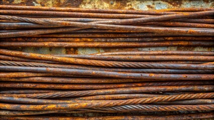 Wall Mural - A Detailed Close-Up of Heavily Oxidized Steel Rebar Rods Showing Extensive Rust and Corrosion