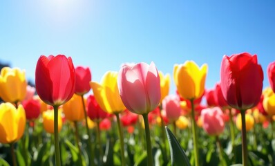 Canvas Print - Colorful tulips blooming in sunlight