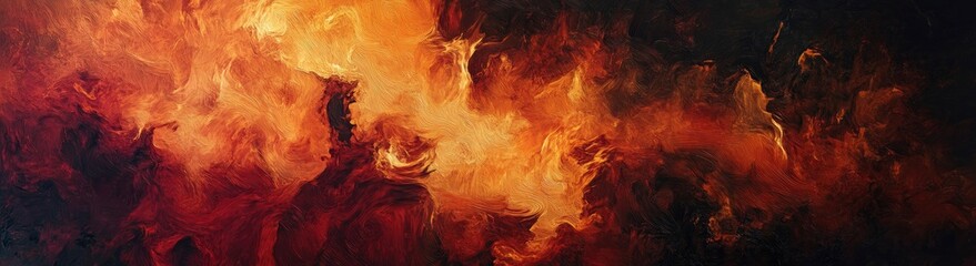 Wall Mural - Flames of fire on a black background, panoramic view, high resolution. 