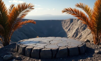 Wall Mural - Desert landscape with a stone platform