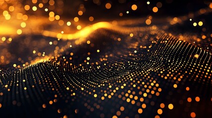 Poster - Mesmerizing glowing particles forming dynamic waves and patterns in a captivating digital space with a futuristic technological and aesthetic