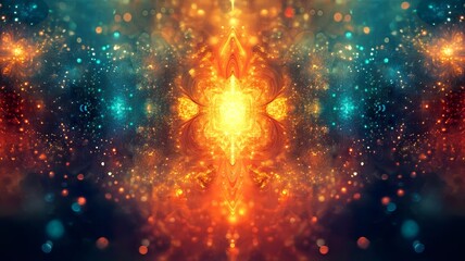 Poster - Mesmerizing Cosmic Energy Explosion   Vibrant Celestial Burst of Iridescent Light and Radiance  Captivating abstract and futuristic digital art of a powerful energetic and luminous cosmic phenomenon