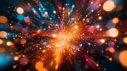 Poster - Stunning explosion of colorful fireworks bursting in a vibrant night sky creating a dazzling display of light motion and energy for a celebratory event or holiday party