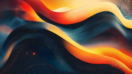 Poster - Flowing spectrum of dynamic geometric shapes lines and minimalist textures in a modern contemporary digital art design  This abstract futuristic background features a vibrant