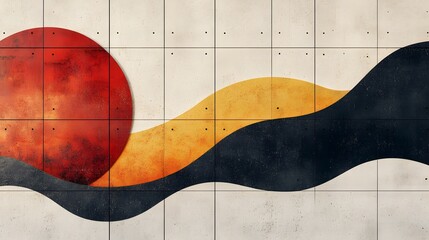 Poster - flowing dynamic geometric abstract spectrum pattern with minimalist textured landscape design colorf