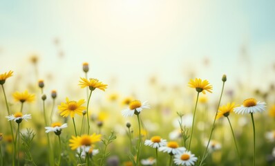 Canvas Print - Colorful wildflowers blooming in sunlight