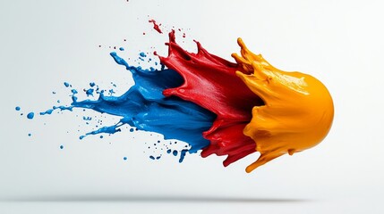 Fototapete - Abstract Paint Explosion: A vibrant and dynamic splash of blue, red, and yellow paint creates a mesmerizing abstract art piece, showcasing the power and beauty of color in motion.  
