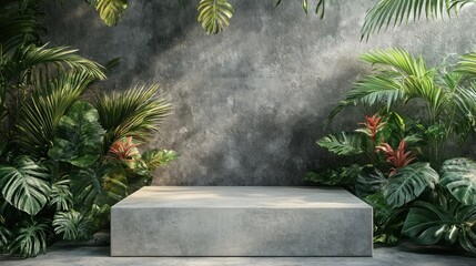 Wall Mural - Concrete Platform with Lush Tropical Greenery