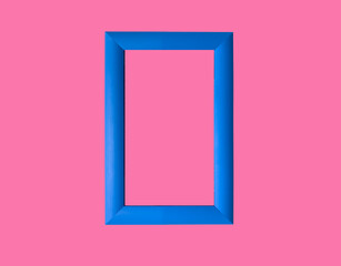 Modern rectangular picture frame, wall art in pop style. Blue border on pink background. Stylish and decorative, ideal for gallery, museum, or interior spaces