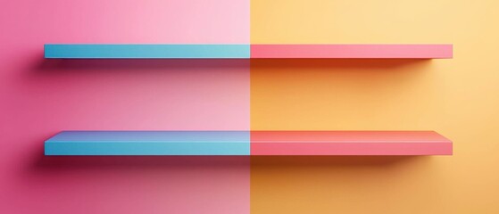 Poster - Creative dual color shelves display modern interior photography vibrant environment minimalist viewpoint