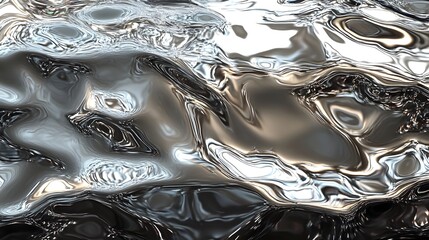 Poster - shimmering undulating waves of silver metallic fluid creating a captivating abstract pattern with a 