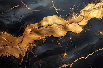Poster - Elegant black and gold abstract art with detailed textures and contrasting colors in a modern design
