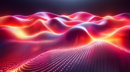 Poster - mesmerizing futuristic landscape of undulating neon dunes and waves in a captivating digital dreamsc