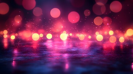 Poster - Captivating image of glowing shimmering bokeh lights reflecting on the rippling surface of water at night creating a mesmerizing dreamlike atmosphere with a magical surreal The blurred