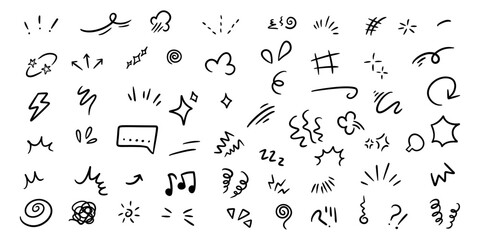 Poster - Doodle cute glitter pen line elements. Doodle and scribble heart, arrow, star, sparkle decoration element symbol