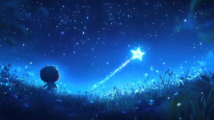 Wall Mural - Dynamic Shooting Star Traversing a Starry Night Sky with Christmas Spirit