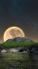 Wall Mural - Clear pool in the mountains with full moon background