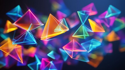 Leinwandbilder - Abstract Colorful Neon Geometric Pyramids Floating
