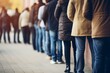 © juliars - People standing in line outside public office, patiently waiting their turn
