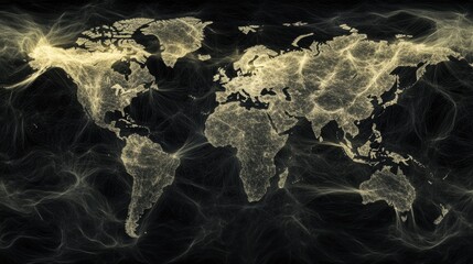 Poster - A panoramic view of a digital world map created with dots and triangles, symbolizing global connections.