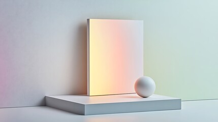 Poster - Minimalist Abstract Scene With Sphere And Backlit Panel