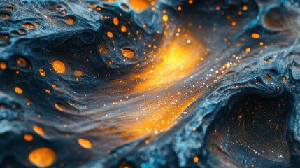 Poster - An abstract cosmic scene with swirling blue and orange hues, resembling a vibrant galaxy.