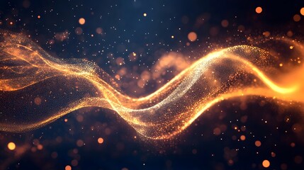 Poster - Depth filled glowing waveform that shines and flows with fluid motion blending symmetrical contours and a rhythmic dazzling sparkle in a captivating ethereal display