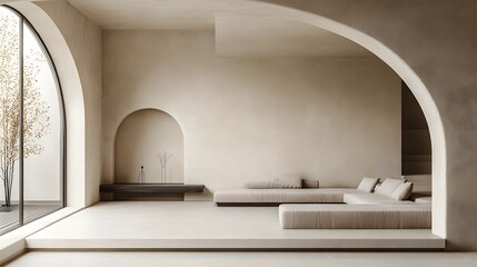 Poster - Minimalist arch design featuring clean lines and neutral color tones creating a peaceful and harmonious visual experience within the interior space