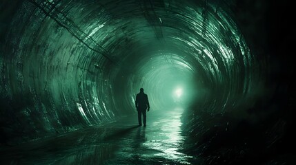 Poster - Pulsating perspectives in a tunnel glowing with streaks blending gradient illumination and vortex depth creating a surreal mystical