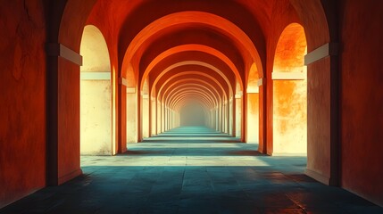 composition showcasing a vanishing point within a grand ornate arched hallway captured in a cinemati
